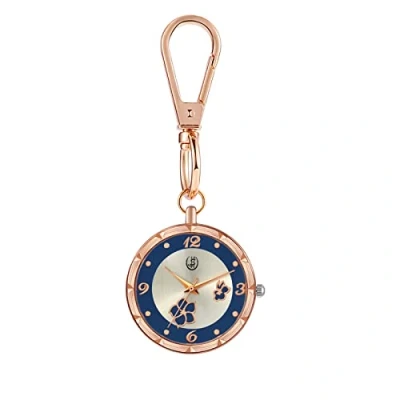Abbildung von JewelryWe Blumen Uhr mit Karabiner Schlüsselanhänger: Damen Karabineruhr Blütenblätter Analog Quarz Taschenuhr Weiß Rundem Zifferblatt und Rosegold Gehäuse
