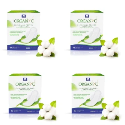 Abbildung von Organyc, Hygienebinden mit Flügeln für die Nacht aus 100% zertifizierter Bio Baumwolle 4 Packungen zu je 10 Stück (Insgesamt 40 Stück)