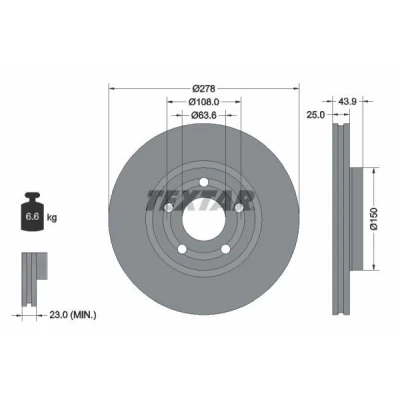Abbildung von TEXTAR 92327503 Bremsscheibe 278 25 05/05 108 innenbelüftet beschichtet ohne Radbefestigungsbolzen, Radnabe FORD: Puma Off Road