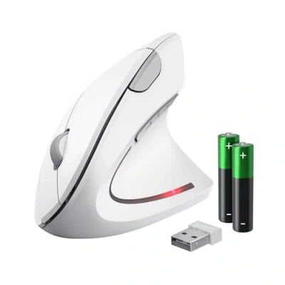Abbildung von Trust Verto Kabellose Vertikale Maus, Wireless Ergonomische Vorbeugung Gegen Mausarm/Tennisarm (RSI Syndrom), 800 1600 DPI, Funkmaus für Rechtshänder, PC, Laptop, Mac, mit Batterien Weiß