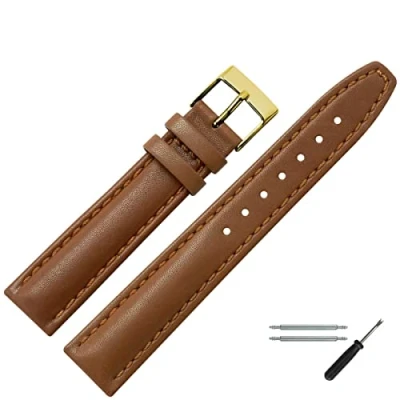 Abbildung von MARBURGER Uhrenarmband 18mm Leder Braun Gold Glatt Mit Naht Montage Set 2891834000220