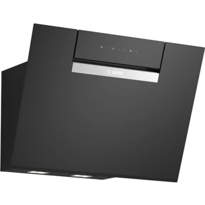 Abbildung von Bosch DWJ67FN60, Serie 4 Smarte Dunstabzughaube, 60 cm breit, Wandesse Made in Germany, Umluft, EcoSilence Drive leiser und effizienter Motor, Übers Kochfeld steuerbar, Klarglas Schwarz