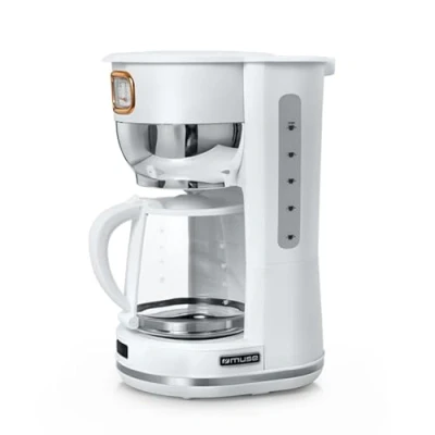 Abbildung von MUSE Kaffeeautomat MS 220 W mit Glaskanne, analoge Anzeige für Warmhaltung, 10 Tassen Fassungsvermögen, matt, weiß