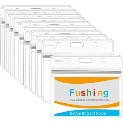 Abbildung von Fushing 10PCS Clear Waterproof Kunststoff Abzeichenhalter Namensschild Abzeichen ID Kartenhalter (Horizontal)