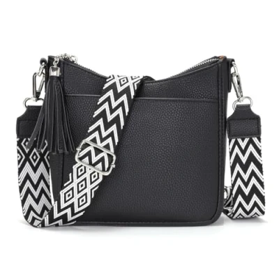 Abbildung von YISUOHOOM Kleine Umhängetasche Damen Mittelgroß Handtasche Klein Schultertaschen Mehrere Fächertaschen Schwarz