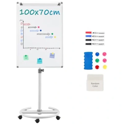Abbildung von MAKELLO Flipchart 70x100cm Mobiles Whiteboard auf Rollen, Magnetisch Trocken Abwischbar, Höhenverstellbar, Rundfuß, Flip Chart Board für Büro