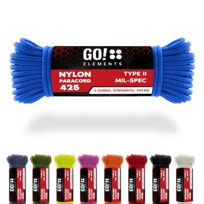 Abbildung von GO!elements 15m Paracord Seil aus reißfestem Nylon 3mm 425 Typ II max. 192kg Schnüre als Outdoor Seil, Allzweckseil, Survival Armband, Hundeleine, Nylonschnur, Farbe: Blau