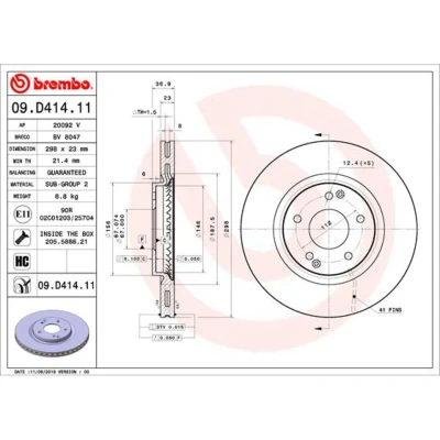 Abbildung von BREMBO 09.D414.11 Bremsscheibe 298 23 5 innenbelüftet beschichtet hochgekohlt mit Schrauben SSANGYONG: Tivoli Off Road