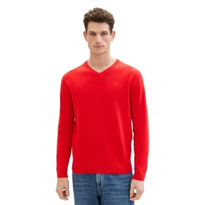 Abbildung von TOM Tailor MIT Vausschnitt Strickpullover, Herren, Größe: Medium, Basic red