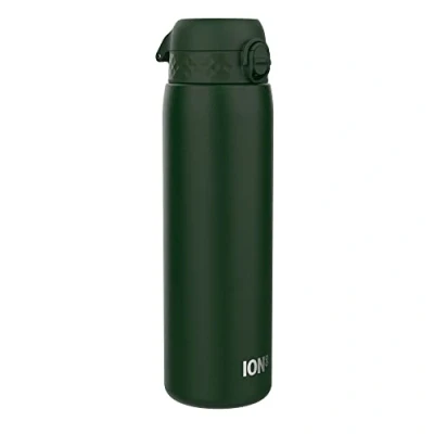 Abbildung von Ion8 1 Liter Edelstahl Trinkflasche, Auslaufsicher, Einhandöffnung, Sichere Verriegelung, Spülmaschinenfest, Klappdeckel, Tragegriff, Leicht zu Reinigen, Langlebig &amp; Kratzfest, Dunkelgrün