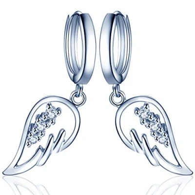 Abbildung von Yumilok Engelsflügel 925 Sterling Silber Zirkonia Ohrhänger Creolen Ohrringe Hypoallergen Ohrschmuck für Damen Frauen Mädchen