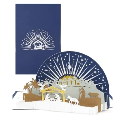 Abbildung von Weihnachtskarte „Krippe mit Stern“ 3D Pop Up Karte zu Weihnachten, Weihnachtskarten Umschlag