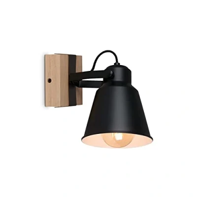 Abbildung von BRILONER Leuchten Wandlampe retro mit Holz, 1 flammige Wandleuchte vintage, E27 Fassung max. 40 Watt, verstellbarer Lampenschirm, rustikaler Wandspot, Schwarz Holz 2406 015