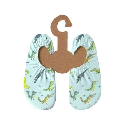 Abbildung von Slipstop Kinder Strandschuhe Anti Rutsch Ballett Schuhe Schwimmschuhe Urlaub Badeschuhe Pool Unisex Zagor hellgrün mit Krokodile, Größe 30 32