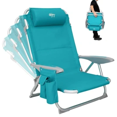 Abbildung von #WEJOY Strandstuhl klappbar Hochlehner Klappstuhl 4 Position Leicht tragbar Stark stabil Campingstuhl Lay Flat Chair Max Hold bis 120kg / 265 lbs Cyan