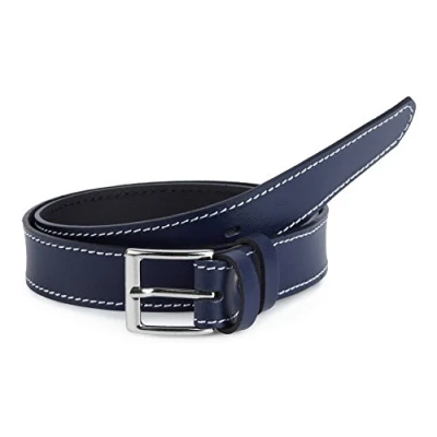 Abbildung von Ladeheid Kinder Gürtel Ledergürtel Mode Accessoire für Jungen mit Schnalle 2,5 cm Breit K1D5 (Navyblau 2, 70 (Gesamtlänge 89 cm))