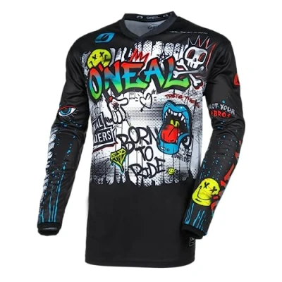 Abbildung von O&#039;NEAL Motocross Jersey Langarm MX Enduro Gepolsterter Ellbogenschutz, V Ausschnitt, atmungsaktiv Element Youth Rancid V.24 Schwarz Weiß Größe S