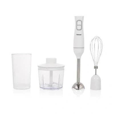 Abbildung von Tristar Stabmixer Set, spülmaschinenfeste Teile, inklusive abnehmbarer Edelstahl Pürierstab, Schneebesen, Zerkleinerer, Messbecher, 350 W, MX 4881