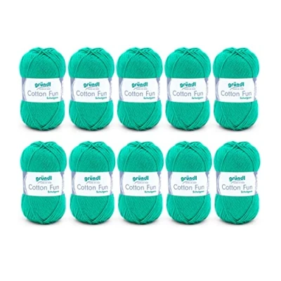 Abbildung von Gründl Cotton Fun Strickgarn/ Häkelgarn (weiches Garn aus 100% Baumwolle , OEKO TEX zertifiziert, 50 g/115 m, Nadelstärke: 3 4, 10 Knäuel á g), Grasgrün, 27.00 x 11.00 07.00 cm