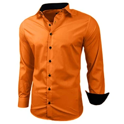 Abbildung von Baxboy Herren Hemd Slim Fit Bügelleicht für Anzug, Business, Hochzeit, Freizeit Langarm Hemden Männer Langarmhemd R 44, Farbe:Orange, Größe:XL