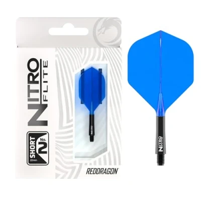 Abbildung von RED DRAGON Darts Nitro Flite Integriert Flüge &amp; Schäfte System No.2 Form und Design Schwarz Blau Farbe, Kurz Länge
