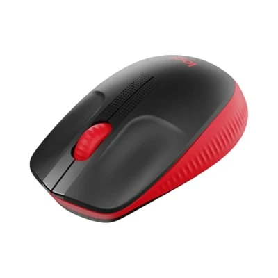 Abbildung von Logitech kabellose Maus M190, geschwungenes Design für beidhändige Nutzung, Batterielebensdauer von 18 Monaten plus Stromsparmodus, USB Empfänger, präzise Kontrolle dank breitem Rad und Tasten Rot