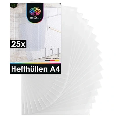 Abbildung von OfficeTree 25x Hefthüllen A4 Transparent Umschläge für Arbeitshefte Heft Heftumschläge Einband Heftschoner Dokumentenecht Made in Germany
