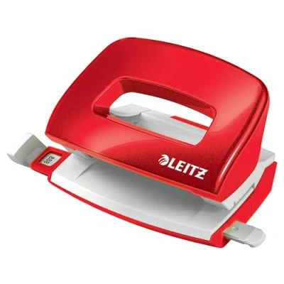 Abbildung von Leitz WOW Mini Locher aus Metall, Für 10 Blatt, Anschlagschiene mit Formatvorgaben, Büro, Home Office &amp; Schule, Metallic Rot, 50601026