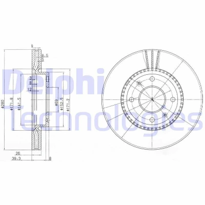 Abbildung von DELPHI BG4013 Bremsscheibe 280 26 4 Belüftet geölt unbehandelt ohne Radlager, ABS Sensorring KIA: Opirus
