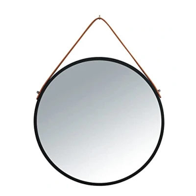 Abbildung von WENKO Wandspiegel Mod. Borrone rund, Spiegel mit schwarzem Metall Rahmen und Aufhänge Gurt, Dekospiegel im Vintage Design, Glas/Metall, Ø 40 cm, Schwarz