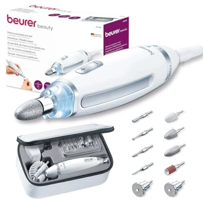 Abbildung von BEURER Maniküre Pediküre Set »MP 62 elektrische Nagelfeile für und zuhause«, Mit 10 Aufsätzen, LED Licht Aufbewahrungstasche