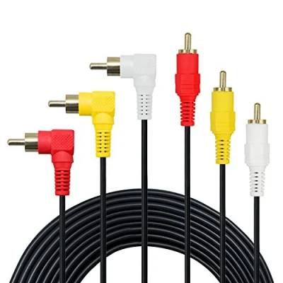 Abbildung von 3 Cinch Kabel Premium vergoldet 90 Grad rechts Winkel RCA Audio/Video Kabel, Stecker auf Composite Video Audio A/V AV Kabel., 6FT
