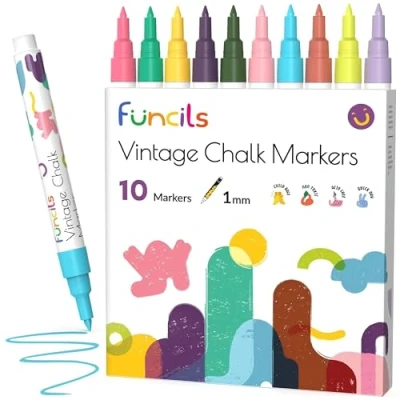 Abbildung von Funcils Vintage Kreidestifte für Tafel Abwaschbar 10 Kreidemarker Pastell 1mm Extra Feine Spitze Kreide Stift Fenster, und als Glasstift. Chalk markers Erwachsene &amp; Kinder