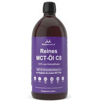 Abbildung von Reines MCT Öl C8 Produziert 4X Ketone im Vergleich als Andere Öle Höchste Reinheit von über 99% 100% aus Kokosnuss Unterstützt Keto &amp; Fasten Vegan 1000 ml Ketosource®