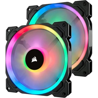 Abbildung von Corsair LL140 RGB LED PWM PC Gehäuselüfter (140mm Dual Licht Loop LED, Zweierpack mit Lighting Node PRO) schwarz, 2 er Pack