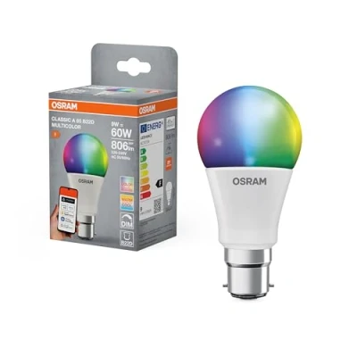 Abbildung von OSRAM SMART+ RGBW, B22d LED Lampe mit Matter over Wifi, speziell entwickelt für ALEXA einfache Einrichtung per Klick, 60W Ersatz, warmweiß bis kaltweiß(2700 6500K), 16 Mio RGB Farben, 1er Pack