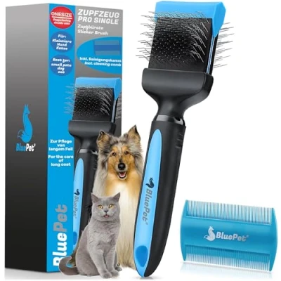 Abbildung von BluePet ZupfZeug Pro Professionelle Hundebürste Langhaar Zupfbürste für Hunde und Katzen Entfernt sanft Unterwolle, Verfilzungen &amp; Knoten