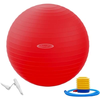 Abbildung von Fitvids Gymnastikball, Yoga Ball, Fitnessball, Geburtsball mit Schnellpumpe, 0,9 kg Kapazität, Rot, 76,2 cm, XL