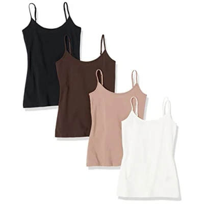 Abbildung von Amazon Essentials Damen Kamisol in schmaler Passform, 4er Pack, Dunkles Taupe/Espresso/Schwarz/Weiß, XS