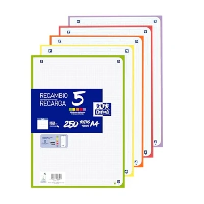 Abbildung von Oxford A4, kariert, perforiert, Nachfüllpackung, 250 Blatt, kariert 5 x 5, lebendige Farben