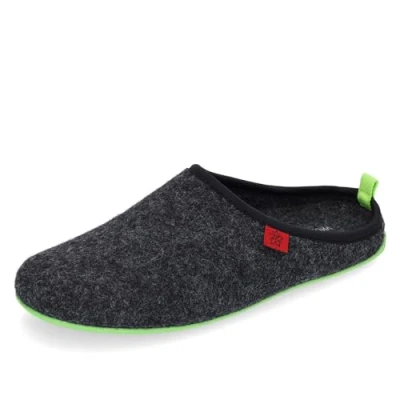 Abbildung von Andres Machado Dynamic Unisex Hausschuh aus Naturwolle und Feinfilz mit anatomischer Sohle Made in Spain .EU 37 bis 47, Schwarz/Grün, EU