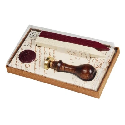 Abbildung von J.Herbin Jacques Herbin 46001T Wachssiegelset mit 2 Wachstangen (rot und elfenbein), 1 Siegelgriff aus Holz Siegel Lilie, ideal als Geschenk, Set