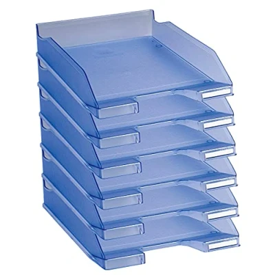 Abbildung von Exacompta 11310D 6er Pack Premium Briefablage Combo Midi DIN A4. Ideale Briefkörbe für Ihre Organisation. Robuste und stapelbare Ablagekörbe eisblau transluzent