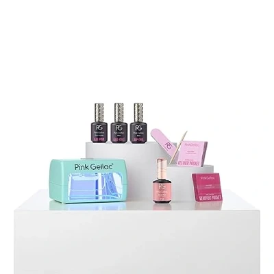 Abbildung von Pink Gellac Neutral Sense UV Nagellack Set mit LED Lampe Minze 1x Nude Farbe 15 ml Top Coat Gel und Base Shellac Entferner Cleaner Gelnägel Starterset
