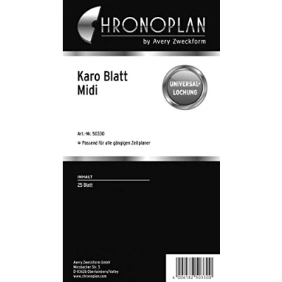 Abbildung von Chronoplan 50330 karierte Kalendereinlagen zum Nachfüllen für Terminplaner Midi (96x172 mm, 25 Blätter mit Universallochung, 80g/m², ideal Notizen und Skizzen, viele Organizer)