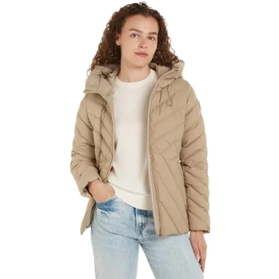 Abbildung von Tommy Hilfiger Damen Daunenjacke Down Jacket mit Kapuze, Beige (Beige), XXL