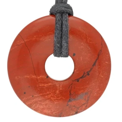 Abbildung von Lebensquelle Plus Roter Jaspis Donut Ø 30 mm + Baumwollband Edelstein Anhänger Echte Heilsteinkette inkl. Band
