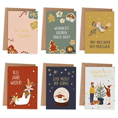 Abbildung von Papierdrachen Weihnachtskarten 6 weihnachtliche Grußkarten als Klappkarte inklusive Umschlag zur Adventszeit Stilvolles Design Weihnachtszeit Motiv Paare Christmas