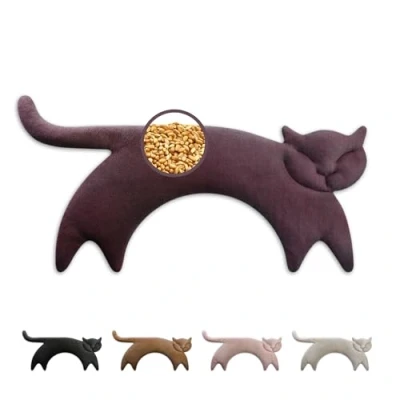 Abbildung von LESCHI Körnerkissen für Mikrowelle (47x23 cm), aus 100% Bio Baumwolle und Weizen, Katze Lila, Wärmekissen, Nackenwärmer ideal als Wärmespender bei Verspannungen an Nacken Schulter Hals Rücken