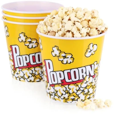Abbildung von com four® 4X Popcorn Eimer XL Wiederverwendbare Popcornschüssel Popcornbecher im Retro Look Großer Becher für den Filmabend 2,8 Liter (2.8 4 Eimer)